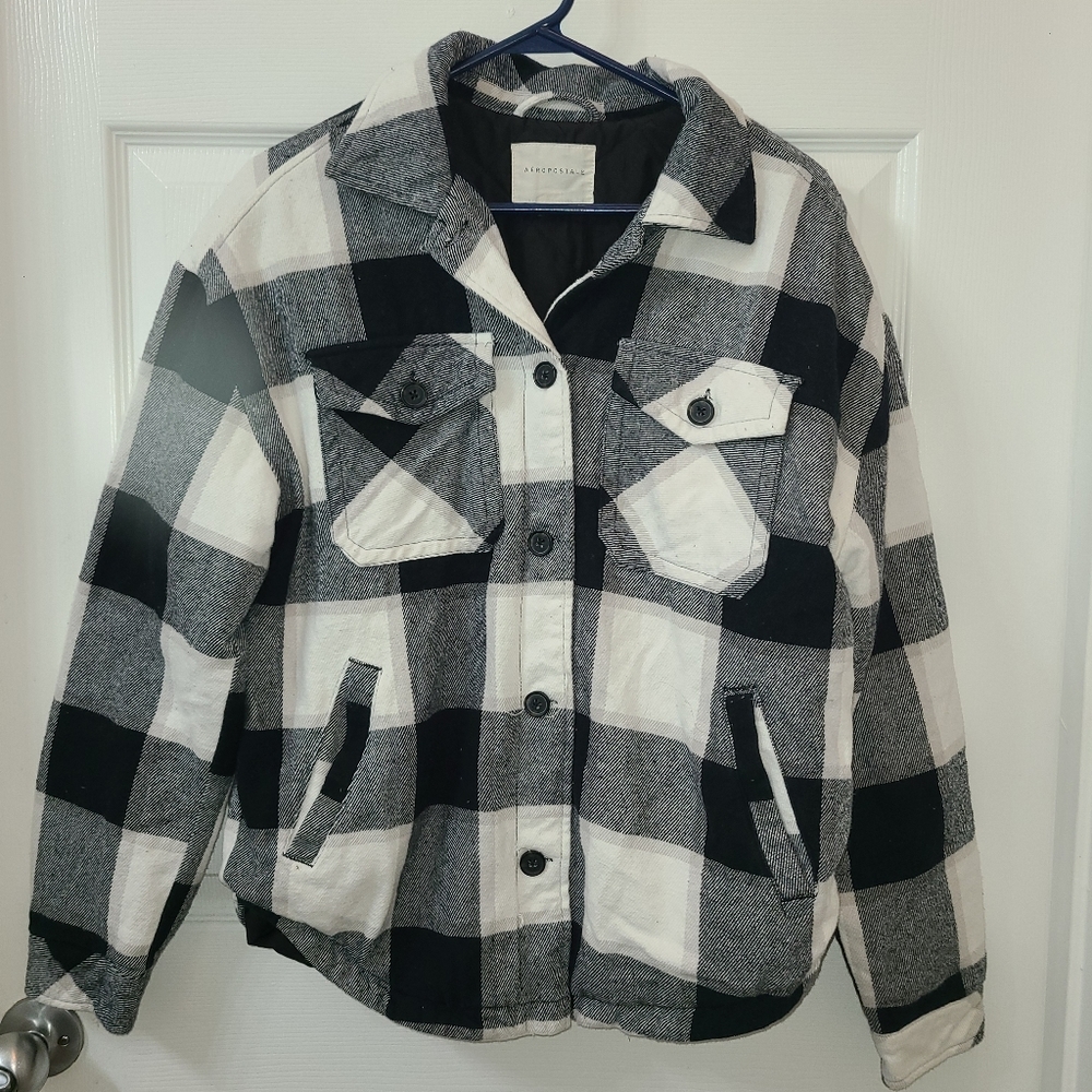 Aeropostale  black and white buffalo flannel jacket  large